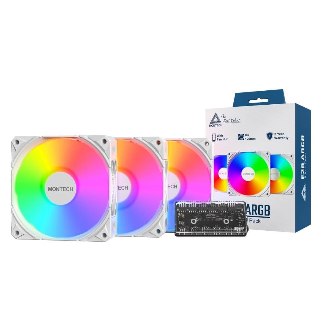 Набір із трьох вентиляторів для корпусу 120MM E28 ARGB 3 PACK (W) MONTECH