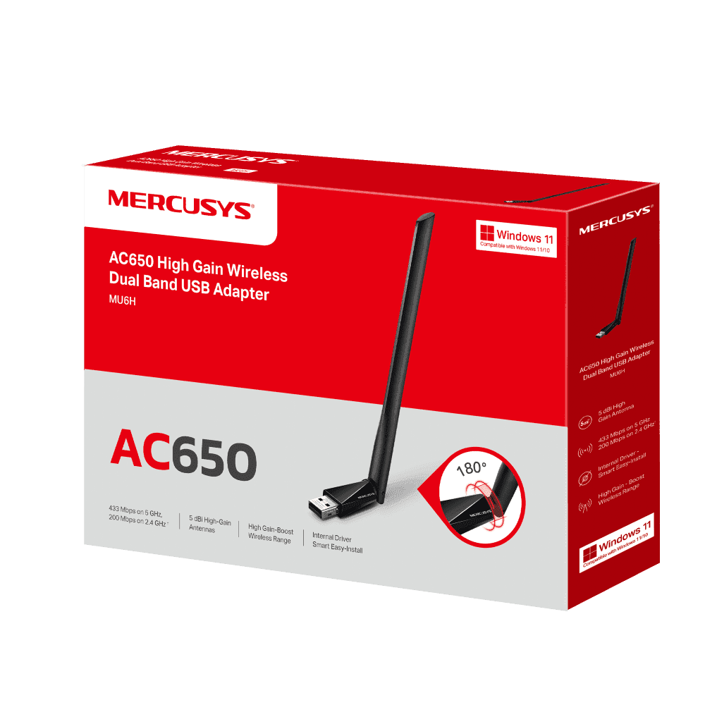 MERCUSYS AC650 High Gain Wireless Dual Band USB Adapter