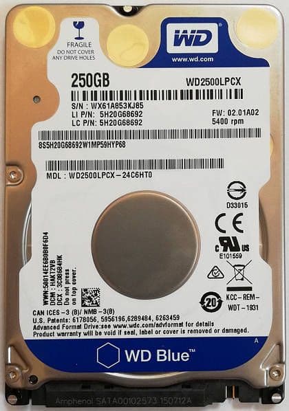 Жорсткий диск HDD Western Digital Blue 250GB 2.5` 16MB 5400rpm 6Gb/s SATAIII