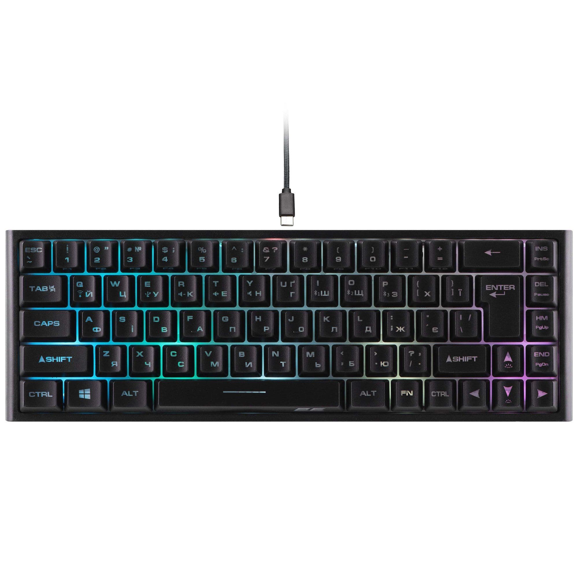 Клавіатура мембранна 2E GAMING KG360 68key, USB-A/WL, EN/UA/RU, RGB, чорний (2E-KG360UBK)